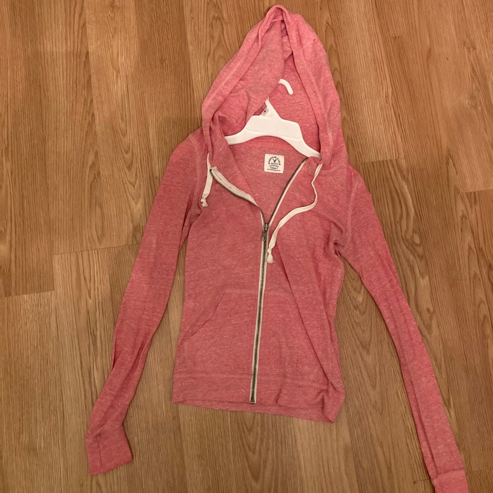 Lightweight Pink Zip-up Hooded Sweatshirt
